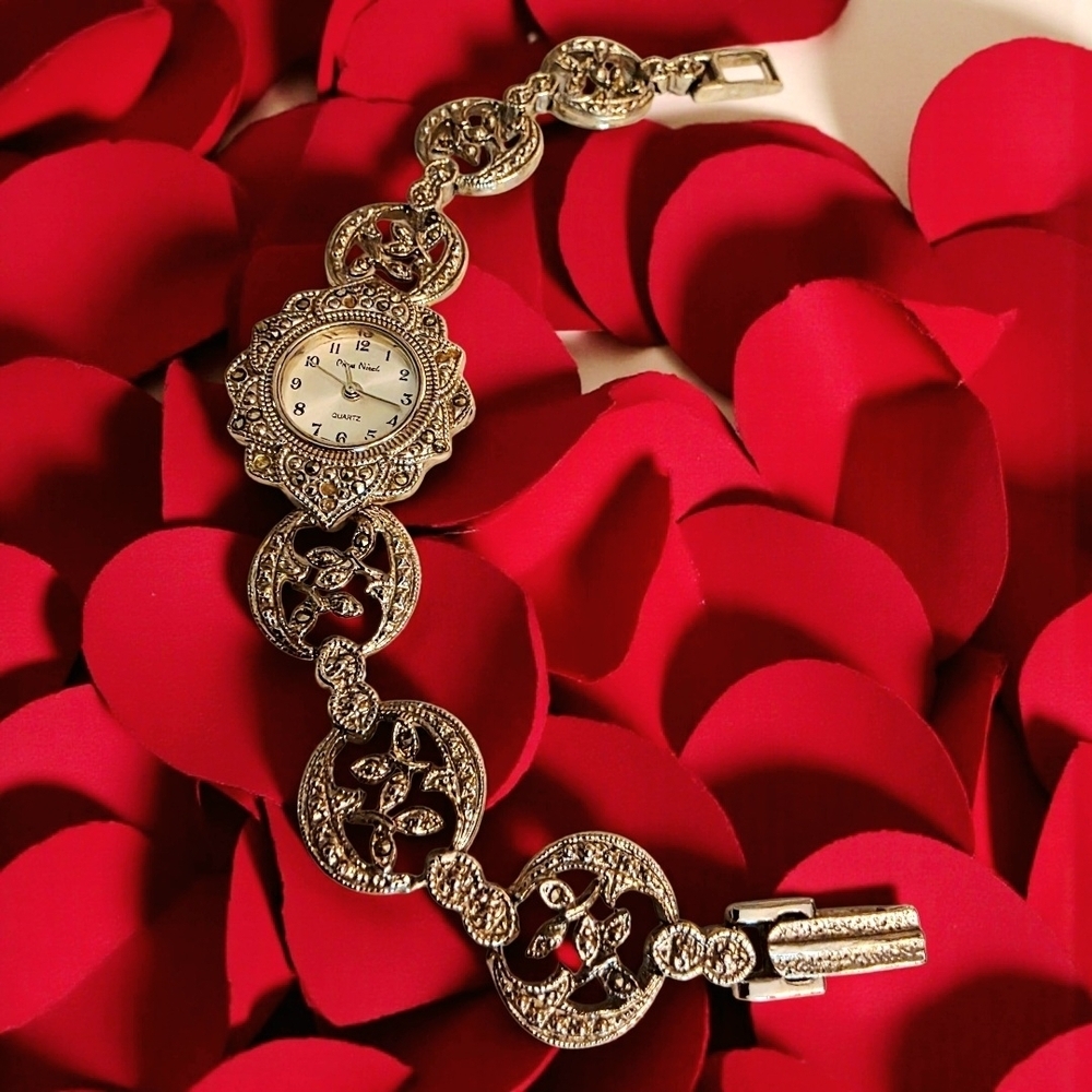 Vintage Pierre Nicol Marcasite-Style Filigree Bracelet Watch